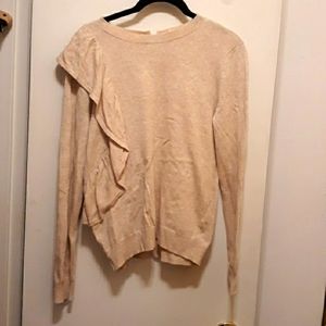 Moth L/S crew neck ruffle Beige heather sweater size S